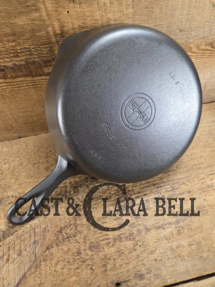 Beautiful Saute Pan! 1940’s Griswold #6 Cast Iron Skillet w/ Small Block Logo Flat Style Handle and Smooth Bottom 699