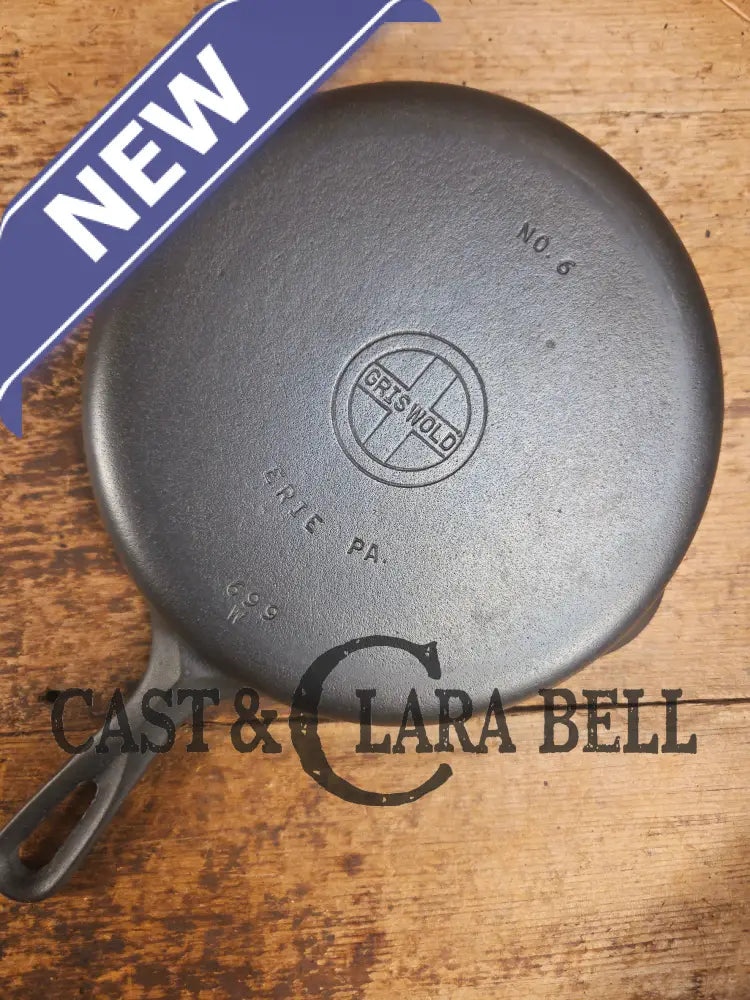Beautiful Saute Pan! 1940βs Griswold #6 Cast Iron Skillet w/ Small Block Logo Flat Style Handle and Smooth Bottom 699 W