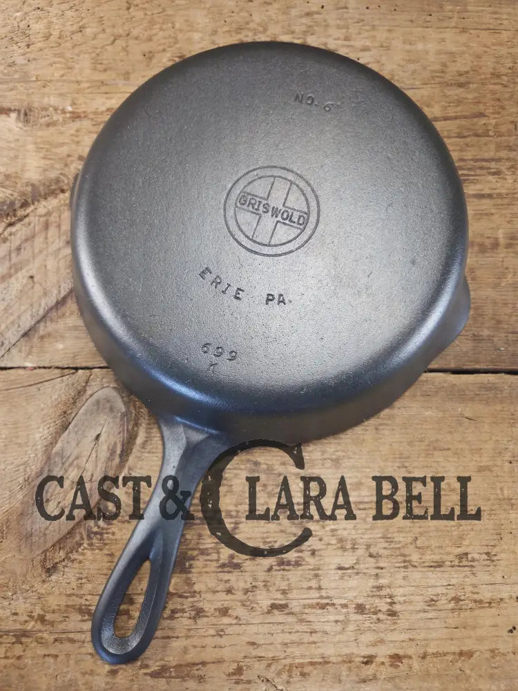 Beautiful Saute Pan! 1940’s Griswold #6 Cast Iron Skillet w/ Small Block Logo Flat Style Handle and Smooth Bottom 699 K