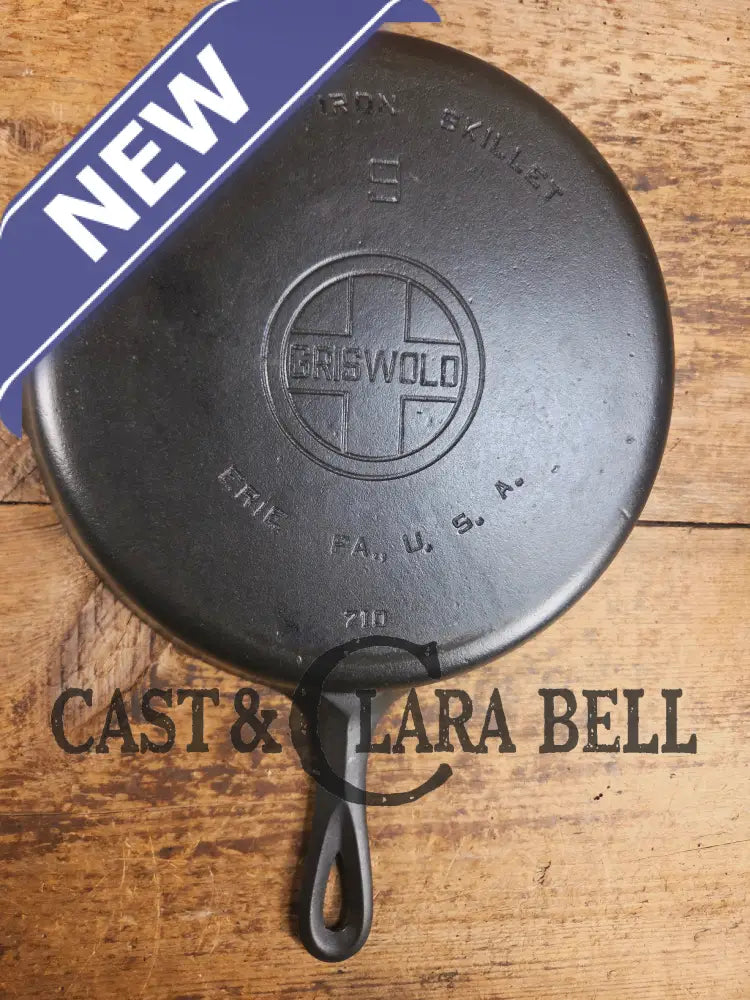 Beauty! 1930βs Griswold #9 Skillet with Large Block Logo and Smooth Bottom 710 Skillet
