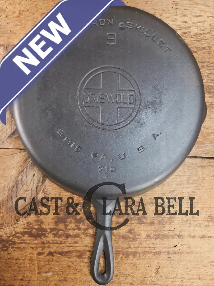 Beauty! 1930βs Griswold #9 Skillet with Large Block Logo and Smooth Bottom 710 Skillet