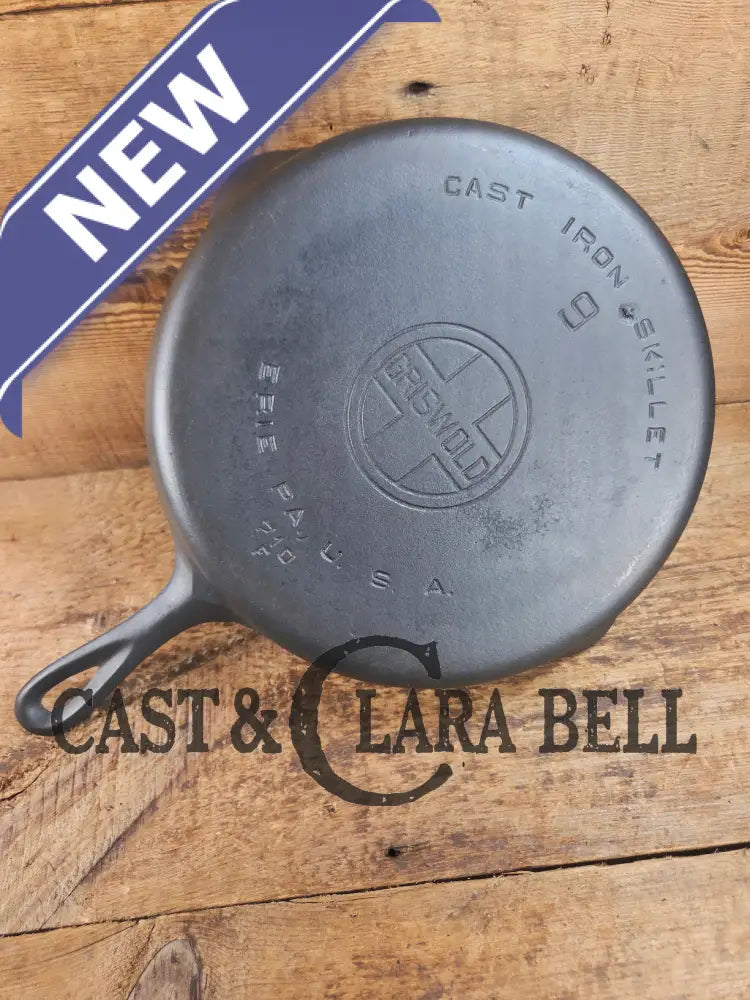 Beauty! 1930βs Griswold #9 Skillet with Large Block Logo and Smooth Bottom 710 Skillet