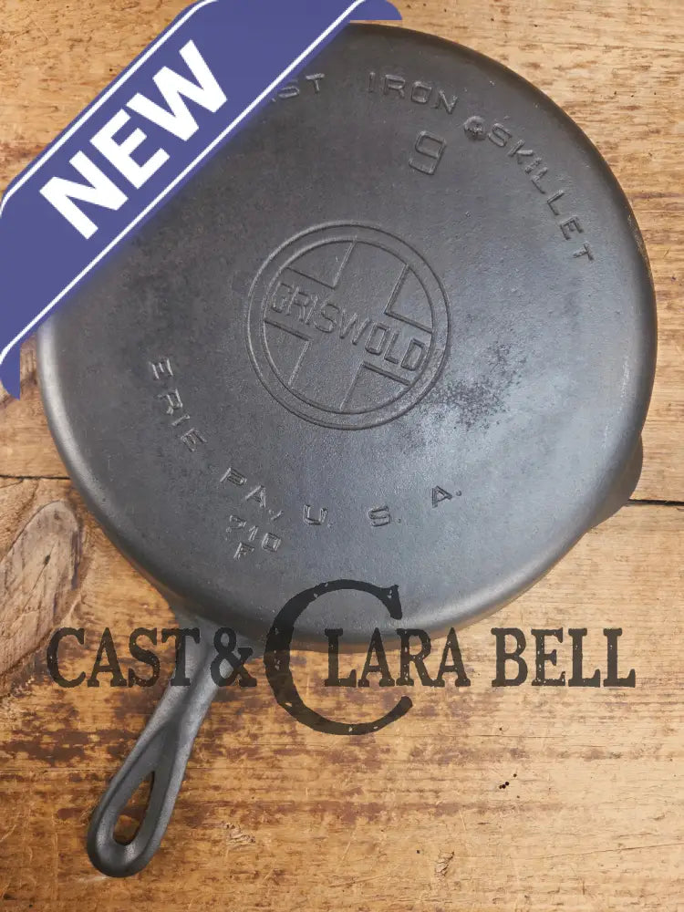 Beauty! 1930βs Griswold #9 Skillet with Large Block Logo and Smooth Bottom 710 Skillet