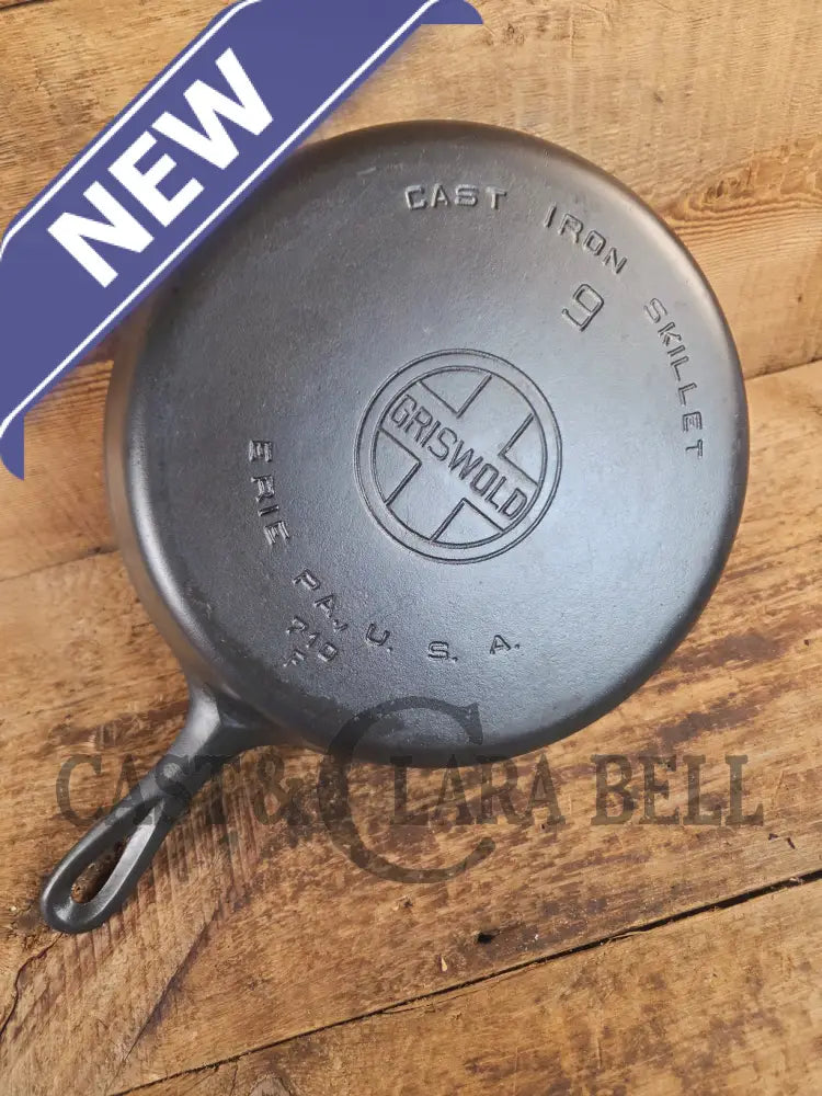 Beauty! 1930’s Griswold #9 Skillet with Large Block Logo and Smooth Bottom 710 F - Skillet