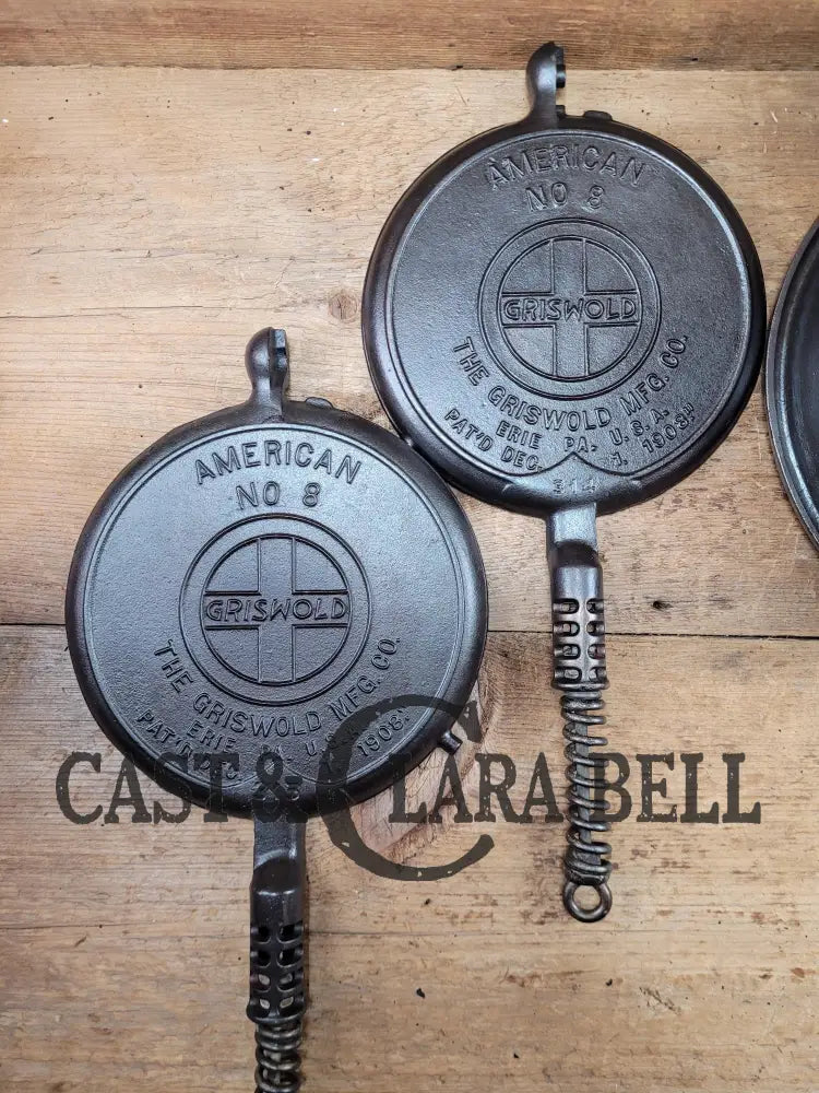 Best Seller! 1920’S Griswold No. 8 Cast Iron Waffle Maker (314/315) With Tall Base (Bailed Raised