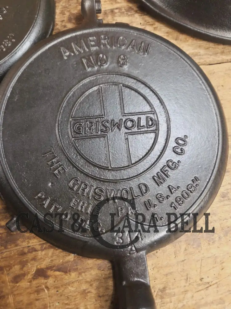 Best Seller! 1920’s Griswold No. 8 Cast Iron Waffle Maker (314/315) with Tall Base (Bailed raised 88)! Waffle Iron