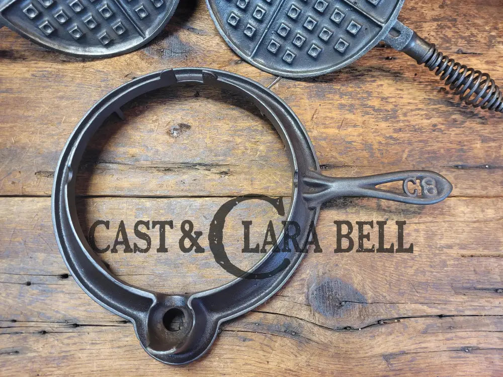 Classic! 1900βS Fully Marked Fanner Mfg No. 8 Crescent Cast Iron Waffle Maker. Htf Fully Marked