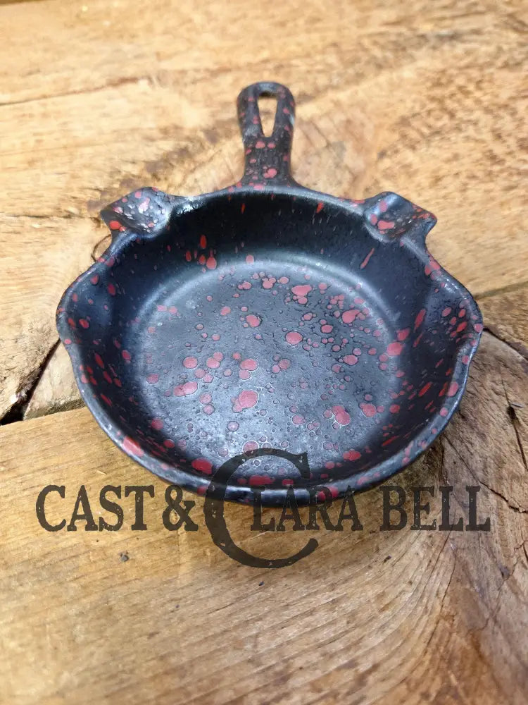 Collectible Griswold β00ββ Ashtray / Spoon Rest with Black and Red Enamel! Small Novelty cast iron skillet for display