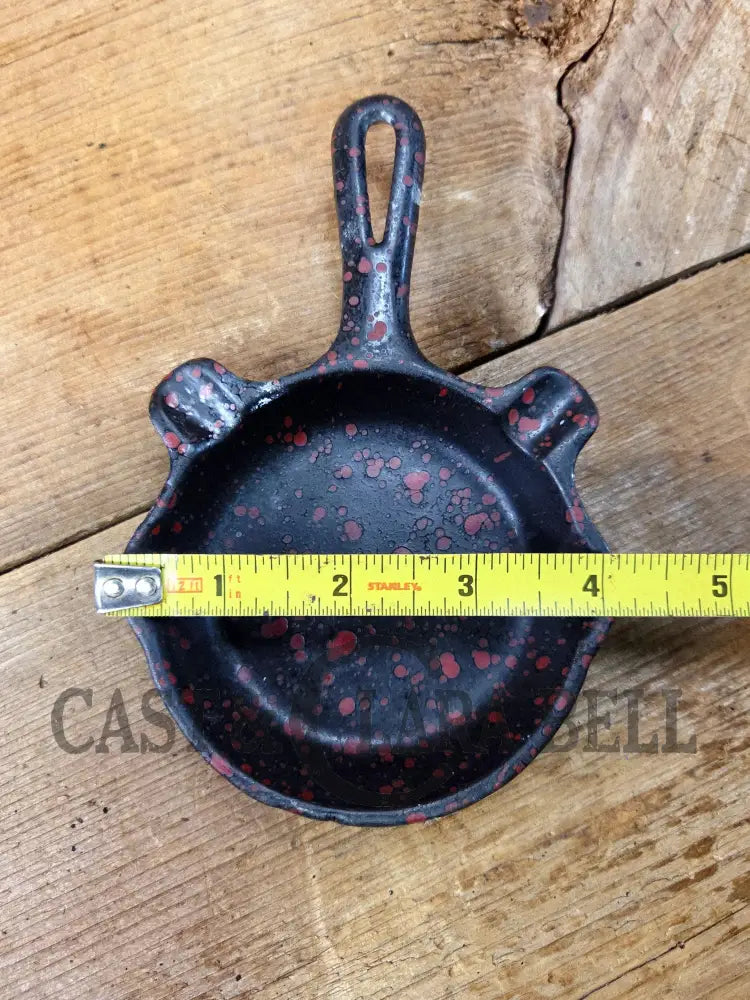 Collectible Griswold β00ββ Ashtray / Spoon Rest with Black and Red Enamel! Small Novelty cast iron skillet for display