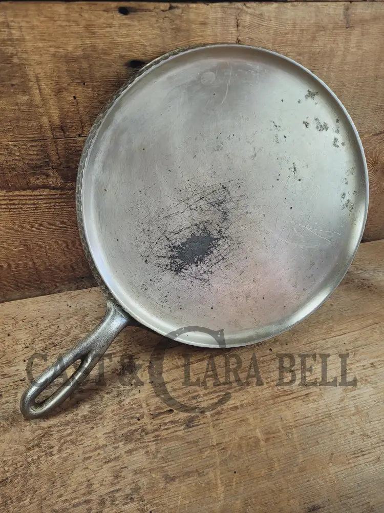 Cool story hard to find piece! 1920’s Chicago Hardware Foundry hammered plated #9 Griddle. P/N 999