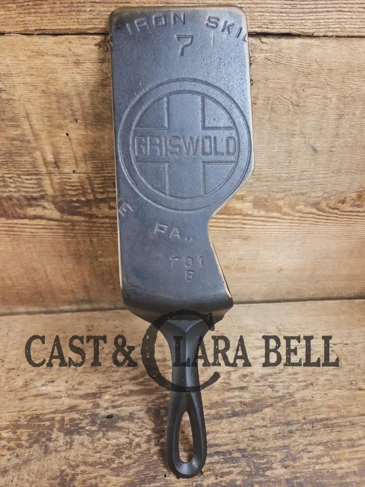 Custom and Funky! Cast Iron Spatula made from a cracked Griswold Large Block 7 Skillet. Funky crack was cut away