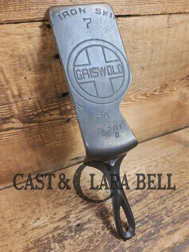 Custom and Funky! Cast Iron Spatula made from a cracked Griswold Large Block 7 Skillet. Funky crack was cut away