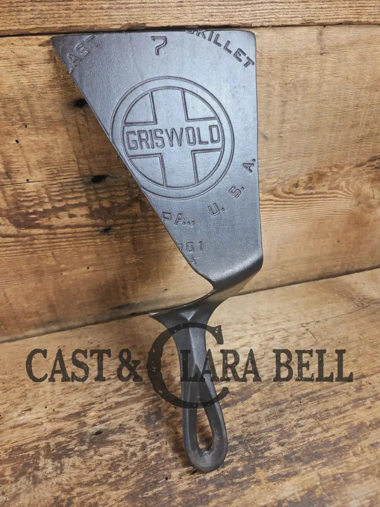 Custom and Funky! Cast Iron Spatula made from a cracked Griswold Large Block 7 Skillet. Funky crack was cut away