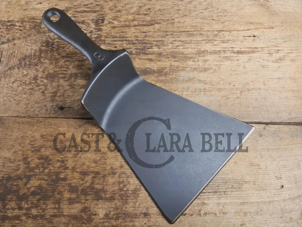 Custom and Funky! Wagner made(#1758) βLong Lifeβ Cast Iron Skillet Spatula. Reclaimed 1920βs Era #8 skillet. Great