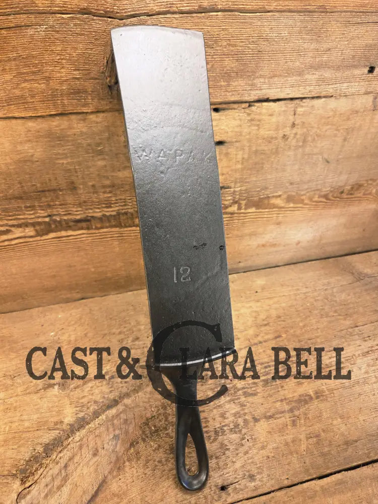 Custom made one of a kind Repurposed #12 Wapak Straight Logo Cast Iron Skillet Spatula. Flared design awesome gift for