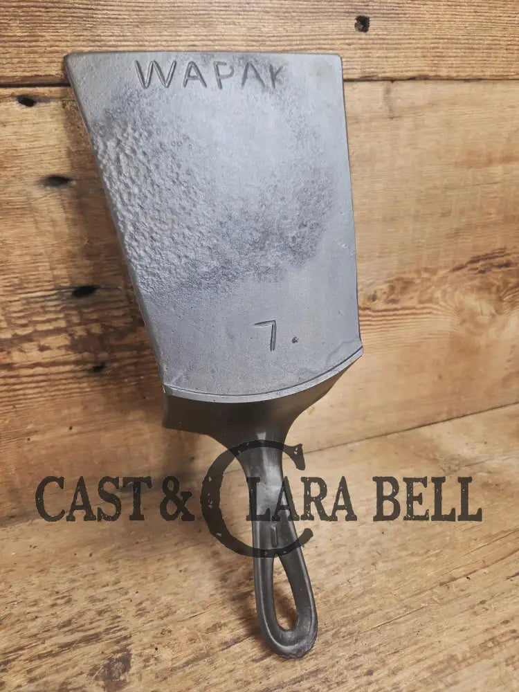 Custom made one of a kind Repurposed #7 Wapak Straight Logo Cast Iron Skillet Spatula. Flared design awesome gift for