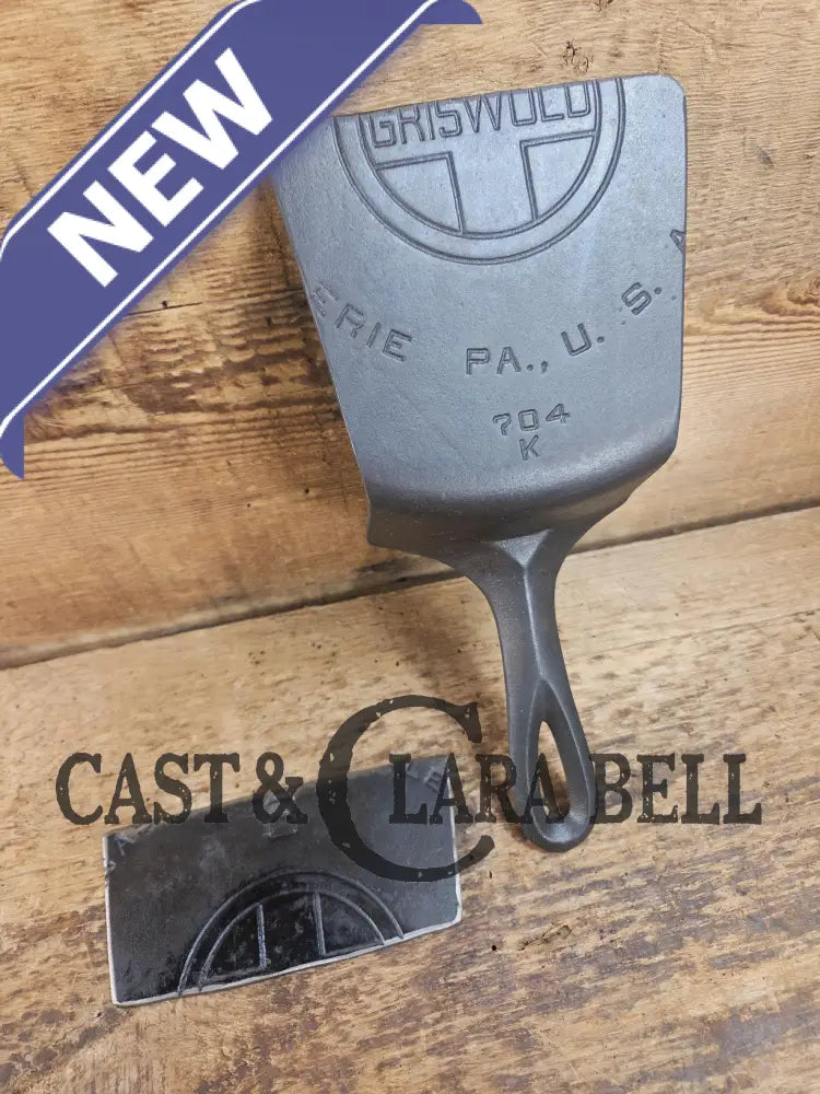 Custom Repurposed Burger Spatula AND grill scraper. Made from a center cracked Griswold 704 skillet. Awesome for the
