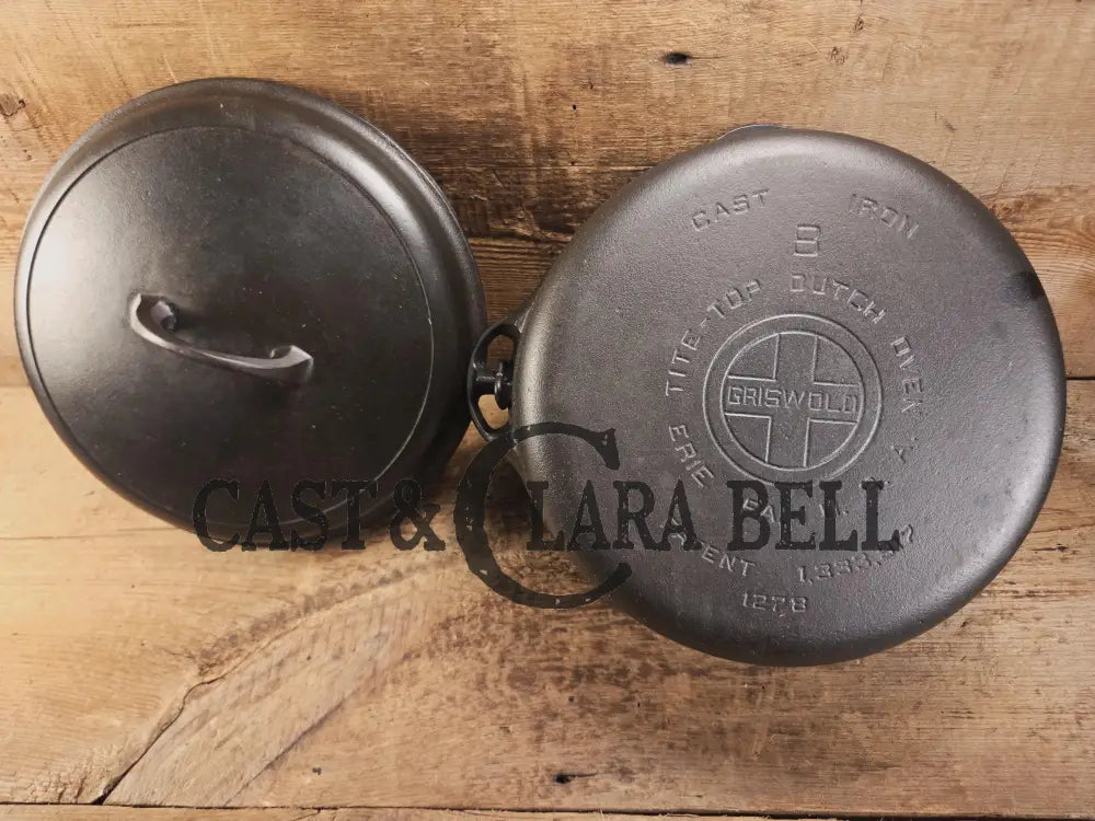 Daily workhorse! Gorgeous 1940’s Griswold #8 Tite-Top Dutch Oven Large Block Logo 1278 and EZ Clean Lid Dutch Ovens