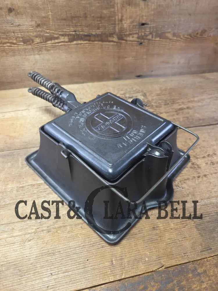 Elegant HTF 1920’s Griswold #11 Square Waffle Iron with Slant Block Logo and Tall Base Waffle Iron