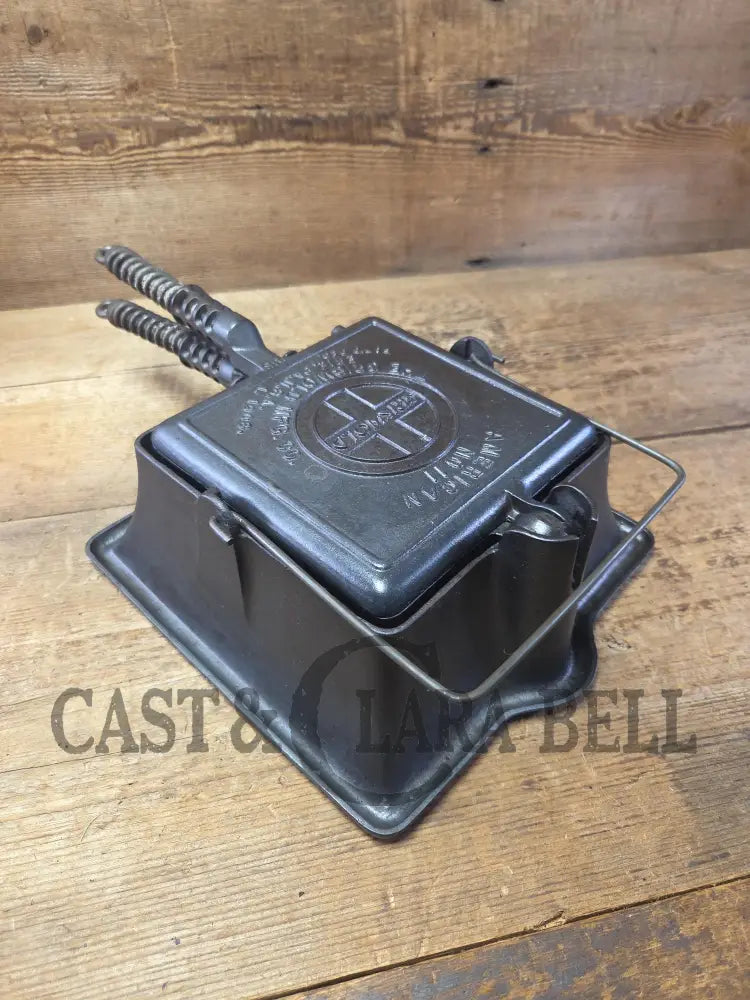 Elegant HTF 1920βs Griswold #11 Square Waffle Iron with Slant Block Logo and Tall Base Waffle Iron