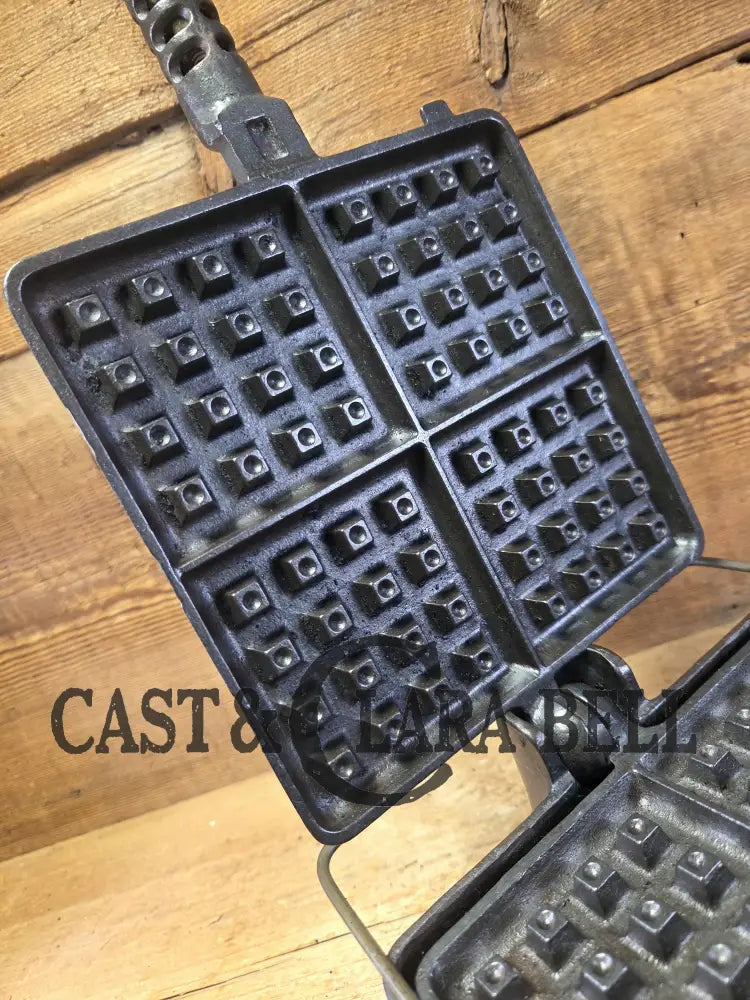 Elegant HTF 1920’s Griswold #11 Square Waffle Iron with Slant Block Logo and Tall Base Waffle Iron