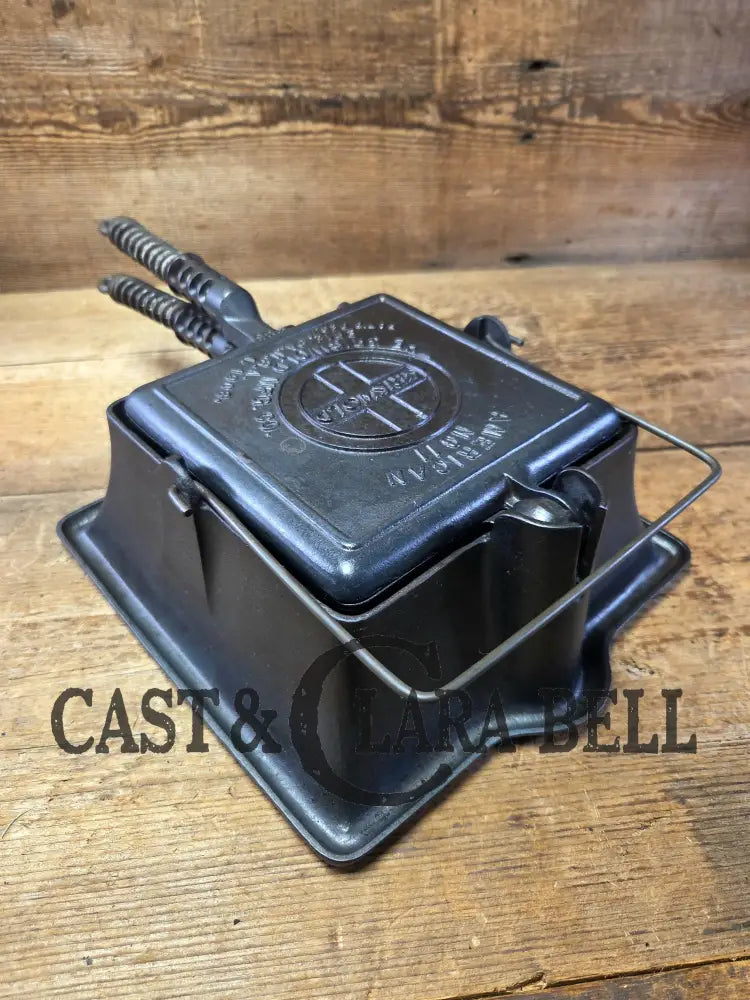 Elegant HTF 1920’s Griswold #11 Square Waffle Iron with Slant Block Logo and Tall Base Waffle Iron