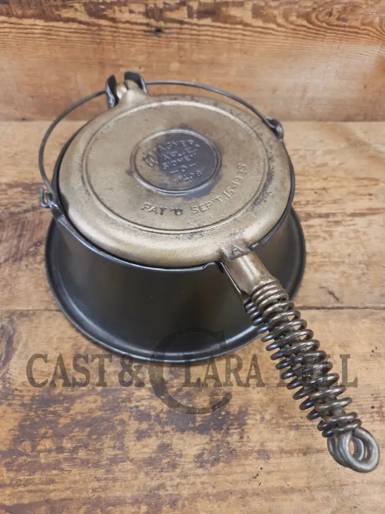 For the eclectic enthusiast!! 1930’s Era Wagner Tall Base Waffle Iron with Nickel Finish Paddles! Really cool patina!