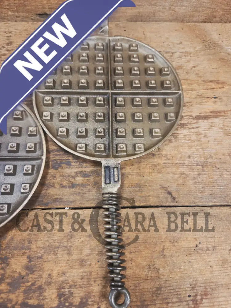 For the eclectic enthusiast!! 1930’s Era Wagner Tall Base Waffle Iron with Nickel Finish Paddles! Really cool patina!
