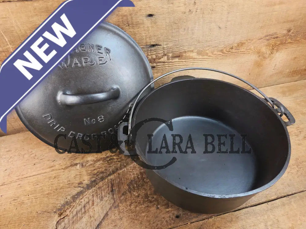 Gorgeous. 1920’s Wagner #8 1268 Dutch Oven round roaster with Fully Marked and Raised Letter Drip Drop Baster Lid!