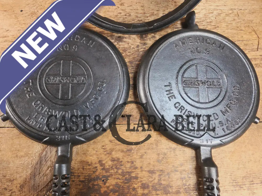 Gorgeous and the biggest made! Hard to Find 1930βs Griswold #9! waffle iron with short base. 316/317 Paddles matching