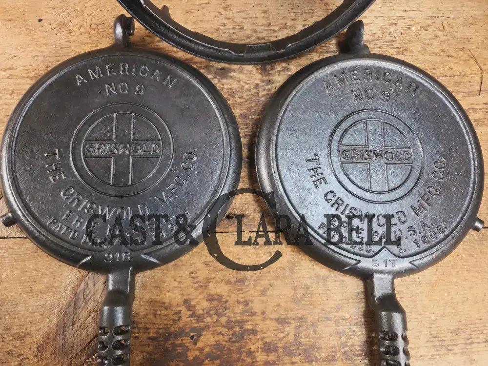 Gorgeous and the biggest made! Hard to Find 1930’s Griswold #9! waffle iron with short base. 316/317 Paddles matching