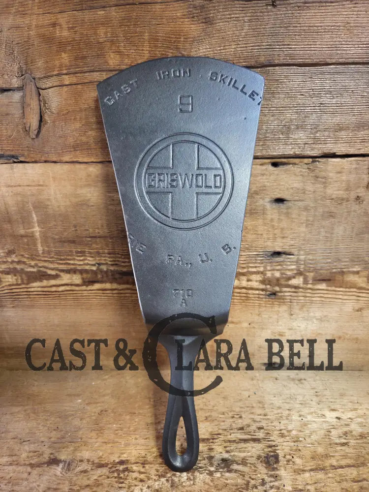 Gorgeous custom made #9 710 Griswold Cast Iron Spatula. Reclaimed 1920’s Griswold Large Block Smooth Bottom skillet.
