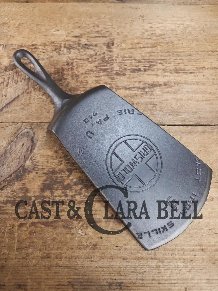 Gorgeous custom made #9 710 Griswold Cast Iron Spatula. Reclaimed 1920’s Griswold Large Block Smooth Bottom skillet.