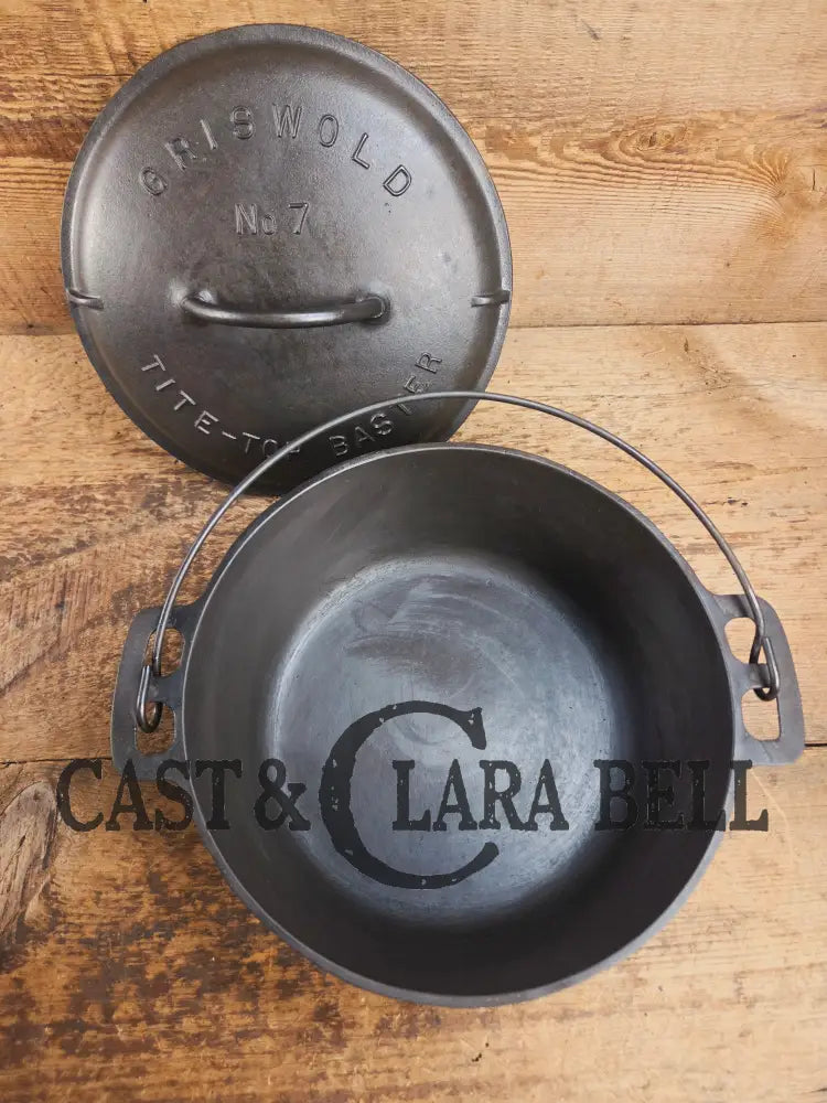 GORGEOUS. Early 1910’s Griswold #7 fully marked Tite-Top Dutch Oven 2603 Slant Logo ERIE 2604 Dutch Ovens Trivets &