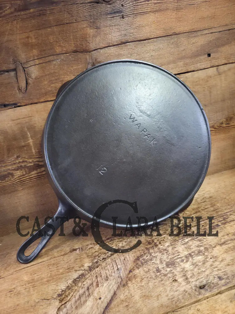 GORGEOUS! Hard to find huge #12 Wapak straight block bacon skillet w/ Wagner Arc Ghost mark. One of a kind piece for