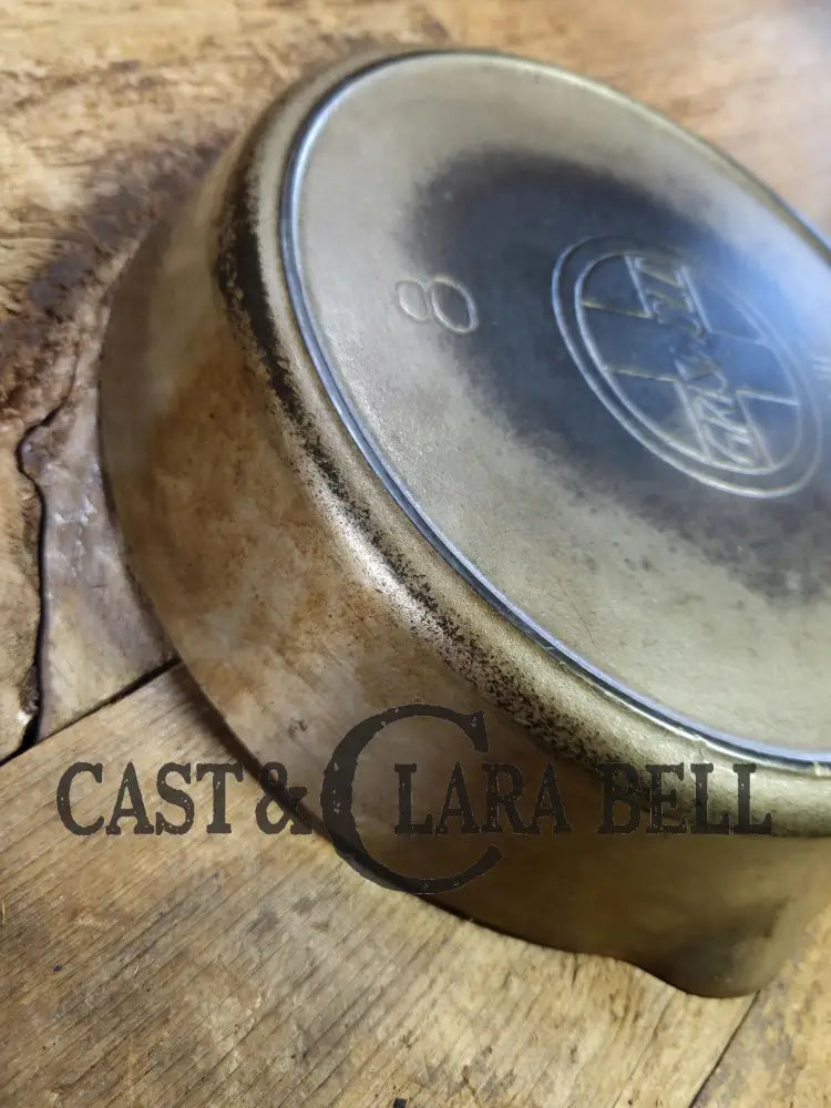Gorgeous Patina! Unique early 1910’s Griswold #8 Cast Iron Skillet Large Slant Logo ’Erie,’ 704 L. Great conversation
