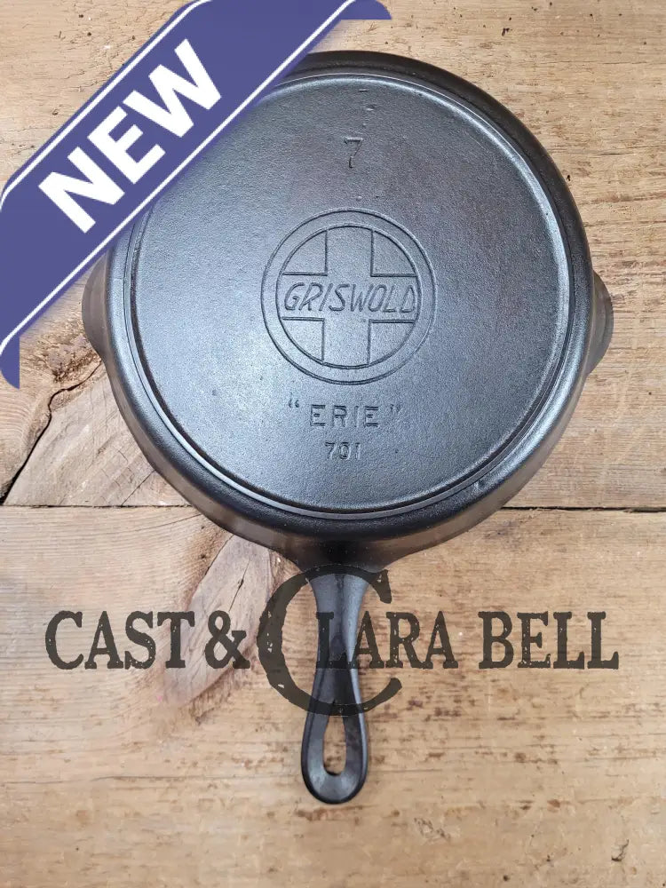 Gorgeous!! Very Early 1910’S Griswold #7 Skillet With Heat Ring And Large Slant Logo ’Erie ’ 701