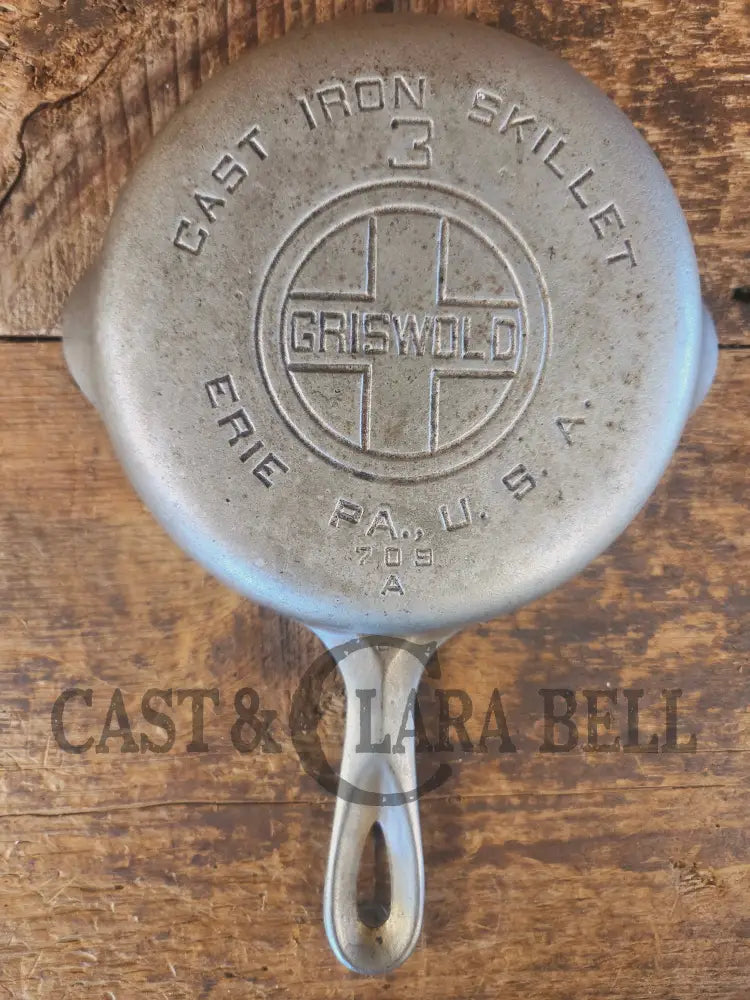 1930’s Griswold #3 Chrome Finish Cast Iron Skillet with Large Block Logo 709 A - Skillet