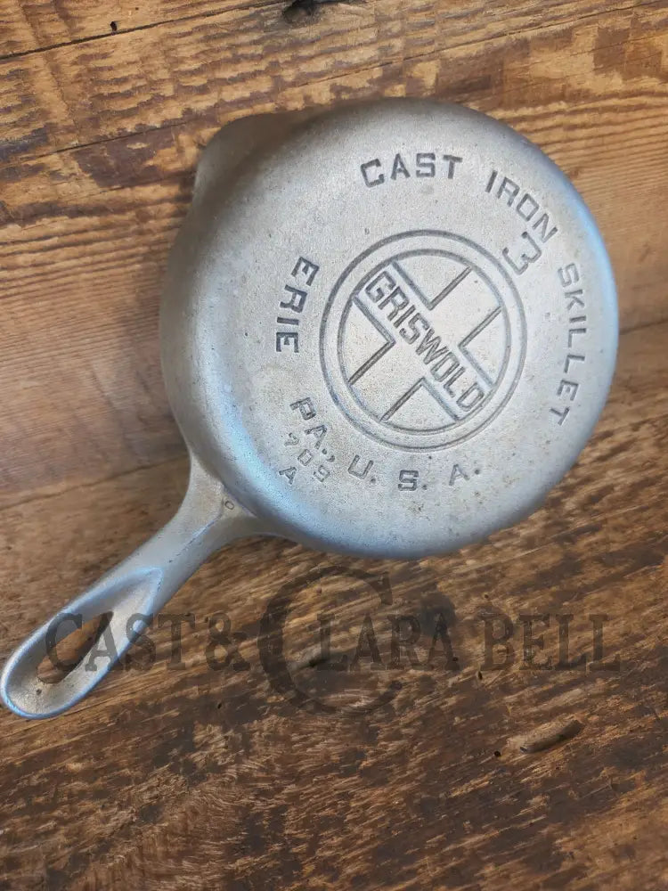 1930’s Griswold #3 Chrome Finish Cast Iron Skillet with Large Block Logo 709 A - Skillet