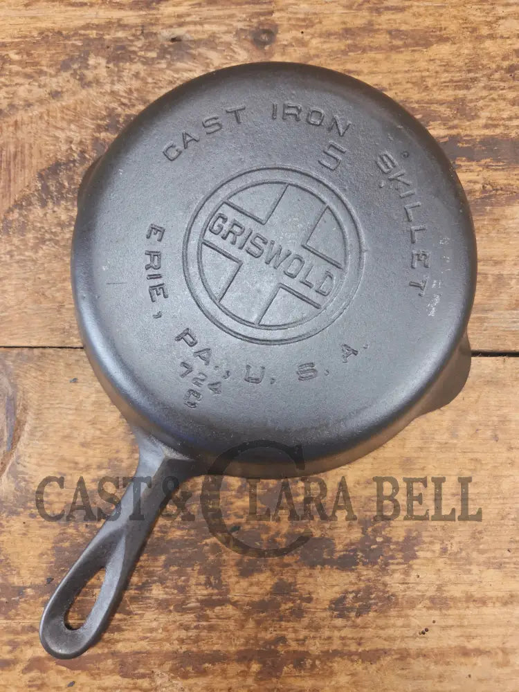 1930βs Griswold #5 Cast Iron Skillet with Large Block Logo 724 C - Skillet
