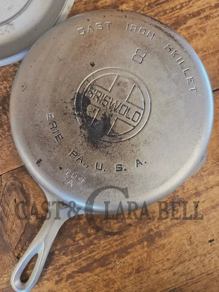 1930’s Griswold #8 Chrome Finish Cast Iron Skillet AND Matching Lid - Skillet