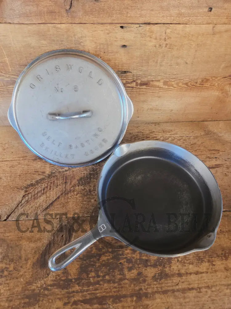 1930’s Griswold #8 Chrome Finish Cast Iron Skillet AND Matching Lid - Skillet