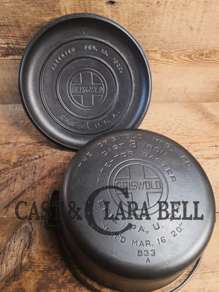Griswold #8 Tite-Top Cast Iron Dutch Oven with Large Block Logo 833 A and Lid with Slant Logo A 2551 Dutch Ovens