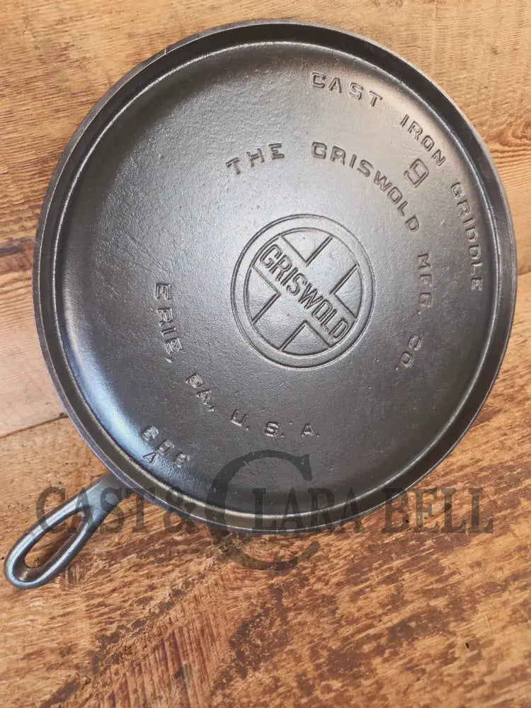 1930’s Griswold #9 Cast Iron Griddle Large Block logo ’Erie PA USA,’609 A’. Awesome for pancakes and grilled cheese