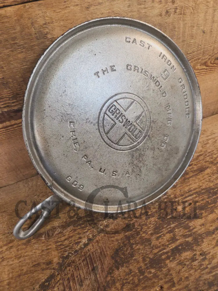 Griswold #9 Round Griddle with Large Block Logo 609. Cool Patina from bottom nickel finish - Griddle