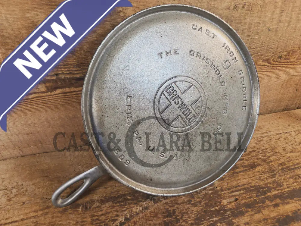 Griswold #9 Round Griddle with Large Block Logo 609. Cool Patina from bottom nickel finish - Griddle