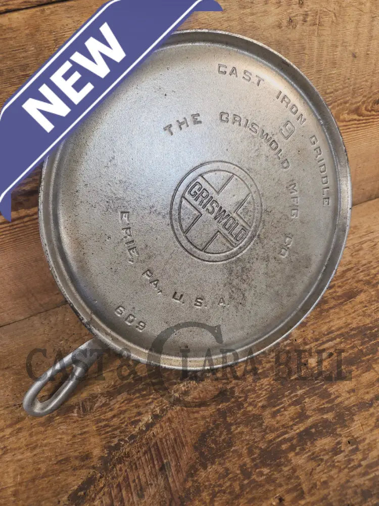 Griswold #9 Round Griddle with Large Block Logo 609. Cool Patina from bottom nickel finish - Griddle