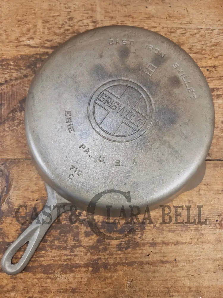 1930βs Griswold #9 Skillet with Large Block Logo Smooth Bottom and cool chrome finish! 710 C - Skillet