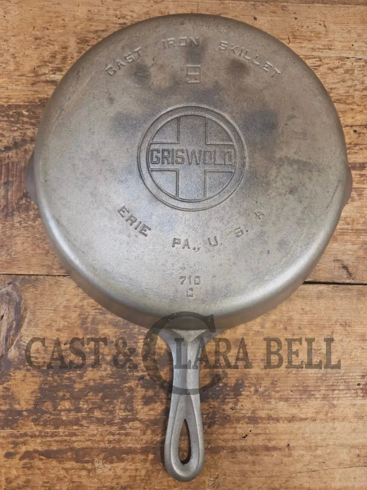 1930βs Griswold #9 Skillet with Large Block Logo Smooth Bottom and cool chrome finish! 710 C - Skillet