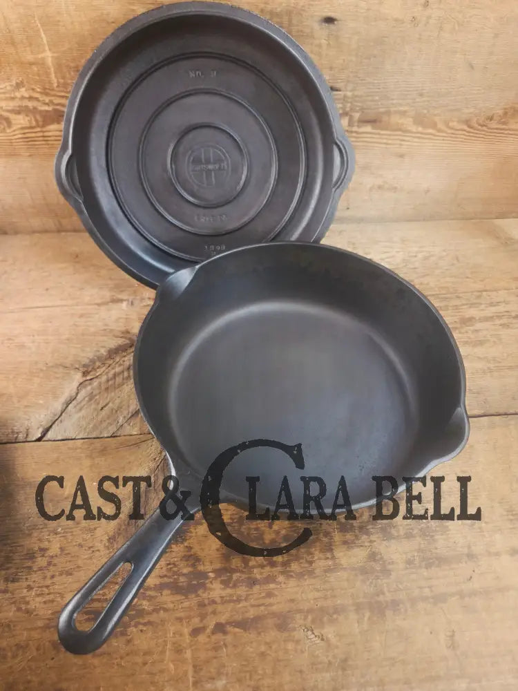 Griswold No. 8 DEEP Skillet (Chicken Fryer) Small Block Logo 777 & No. 8 Skillet Lid Small Block Logo 1098 Skillet